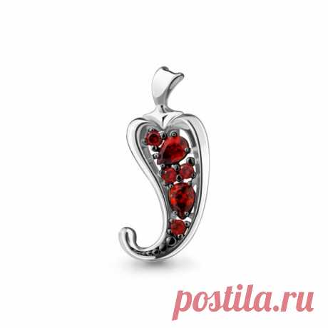 Брошь "Перчик" с фианитами из серебра 925 пробы