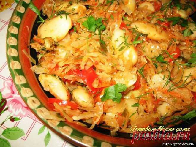 Украинская кухня -Тушеная капуста с фасолью Лима