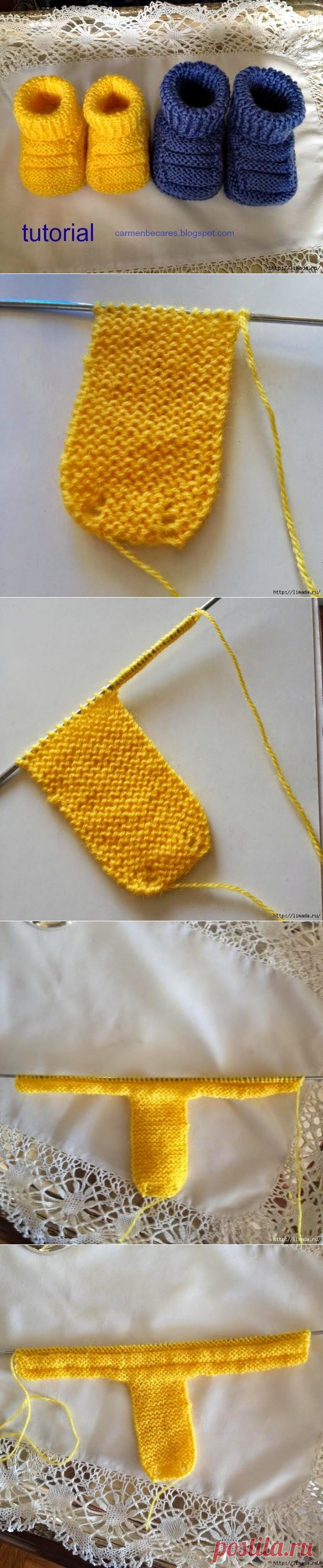 Детские пинетки вяжем спицами, на возраст 3-5 месяцев