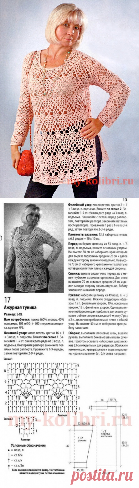 Шикарная ажурная туника крючком для полных женщин