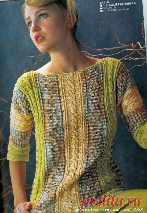 Пуловер спицами из секционно-окрашеной и гладкоокрашенной пряжи. Микс из ромбов, зигзагов и кос. Схемы. / Обсуждение на LiveInternet - Российский Сервис Онлайн-Дневников