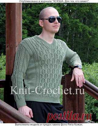 Пуловер мужской спицами.