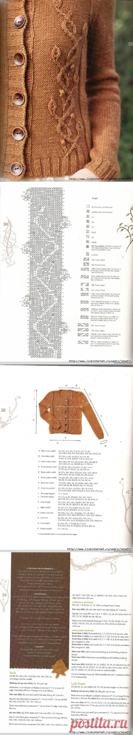 Спицы.Жакет с растительным узором