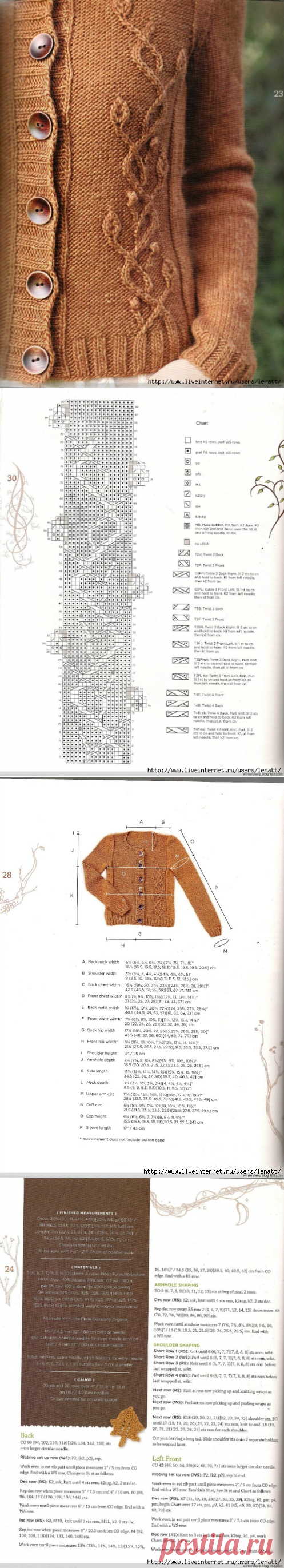 Спицы.Жакет с растительным узором