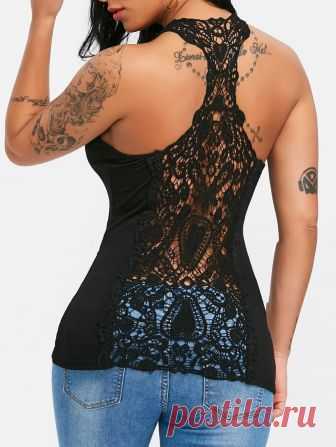 2018 U Neck Lace Trim Racerback Tank Top BLACK M In Tank Top Online Store. Best Casual Mini Dress Online For Sale | DressLily.com