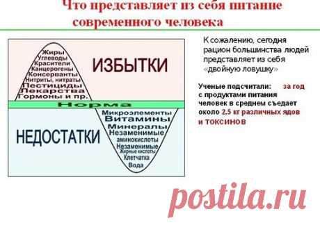 Что представляет собой питание современного человека? Мы едим много и вкусно, не задумываясь о своем здоровье.
«Болезнь не сваливается на голову, как гром с ясного неба. Она является результатом постоянных нарушений законов природы. Постоянно расширяясь и накапливаясь, эти нарушения внезапно прорываются в виде болезни, но эта внезапность только кажущаяся».   Д-р Норман Уокер
Хотите узнать  подробнее, как сохранить здоровье?  
Skype: vera.vera 1951 моя почта: vera.belogusskay@mail.ru