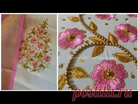 (317) Aari work embroidery| flower filling stiches| butta design on chudidhar/ blouse/saree - YouTube