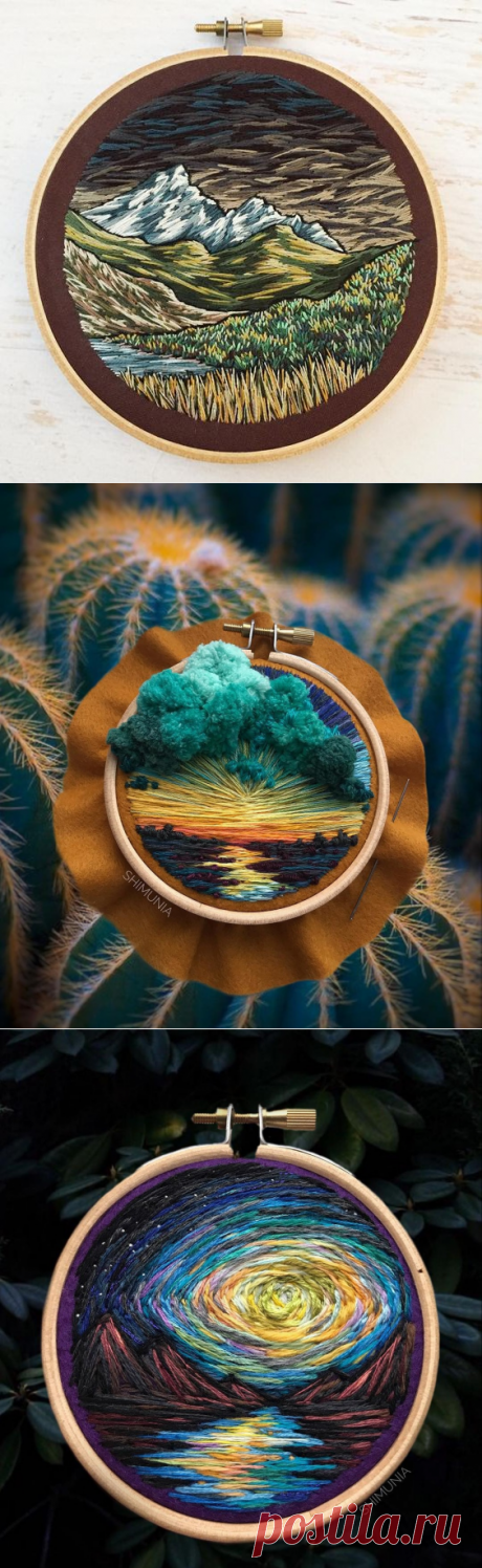Вышитые шерстью объемные пейзажи — Сделай сам, идеи для творчества - DIY Ideas