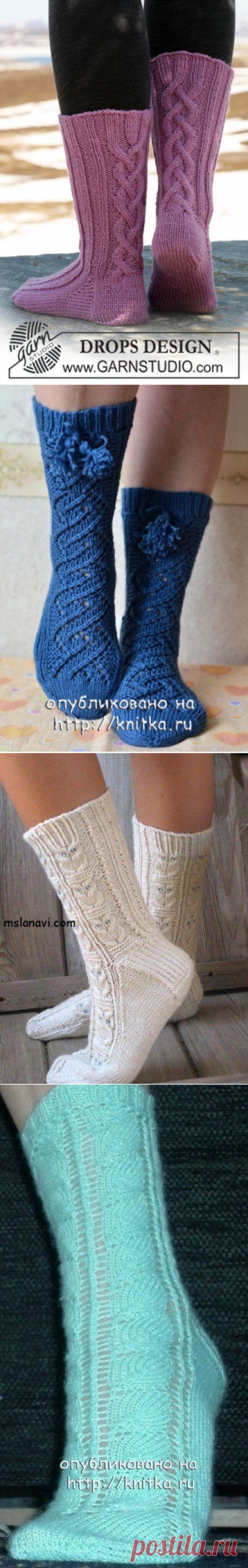 Вязаные носки спицами.