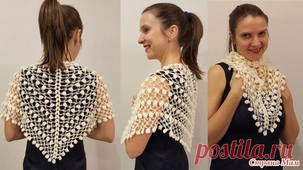 . Шаль Бактус крючком Соломоновы петли с капельками Мастер-класс