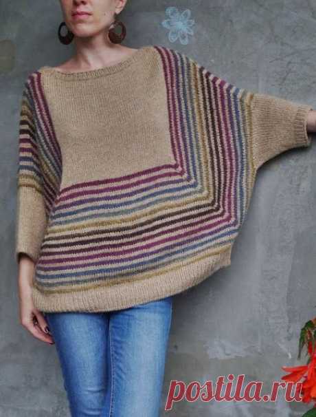 Dziana Moda: Ponczo na drutach w paseczki