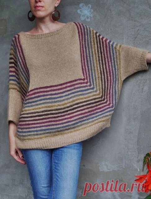 Dziana Moda: Ponczo na drutach w paseczki