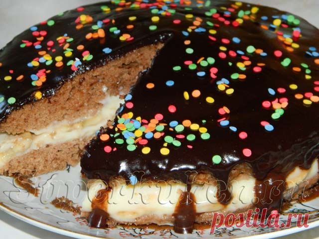 СуперКухен/БЫСТРЫЙ ШОКОЛАДНЫЙ ТОРТ С ЗАВАРНЫМ КРЕМОМ И БАНАНАМИ