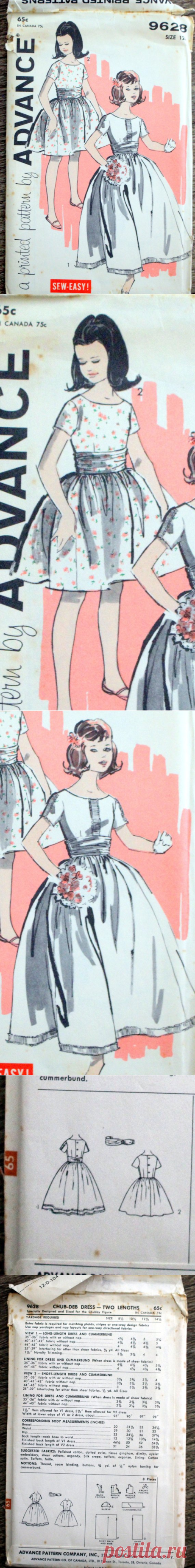 1960s Advance sewing pattern 9628 in Girl's Size 12 1/2 | Etsy