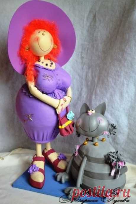 Толстушка с кошкой - Разнообразные игрушки ручной работы