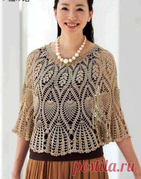Круглая кокетка крючком с оригинальным объёмным узором