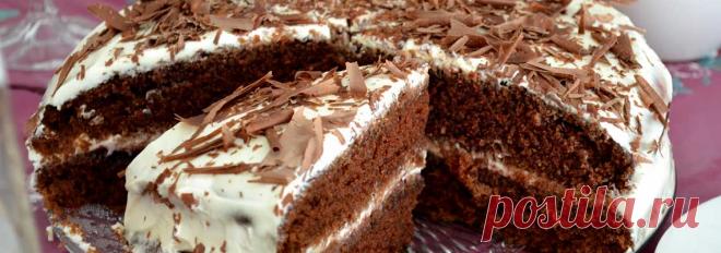 Тортик на кефире со сметанным кремом • Рецепт Вкусный и простой домашний шоколадный тортик на кефире со сметанным кремом к чаю.