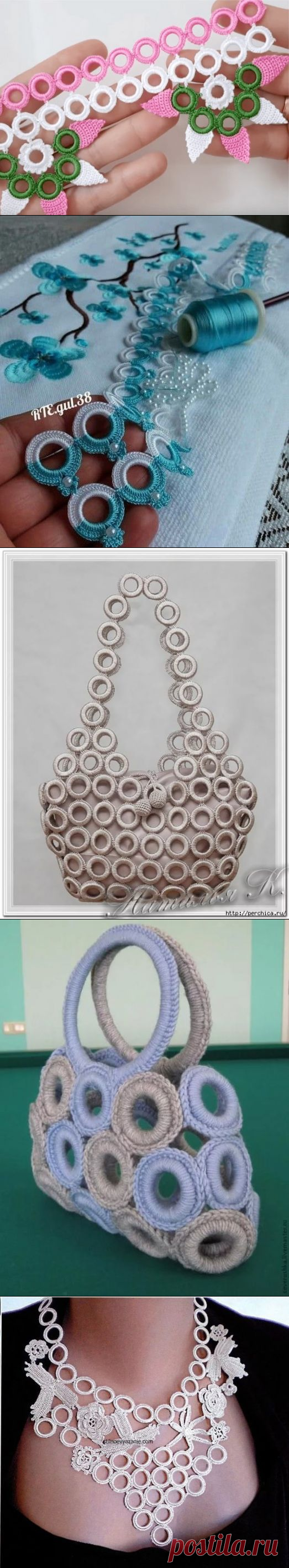 Простые, но необычные элементы крючком из пластиковых колец