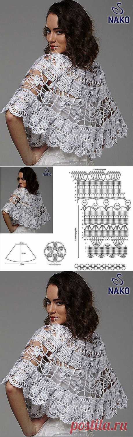БЕЛАЯ АЖУРНАЯ НАКИДКА КРЮЧКОМ.