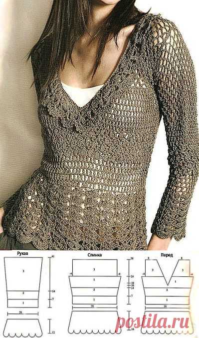 Ажурная кофточка, связанная крючком. Описание + схемы/Пуловеры. Жакеты. Джемперы. Кофточки. Блузки. Свитера/Вязание/Статьи / Шитье, вязание, рукоделие, бисероплетение