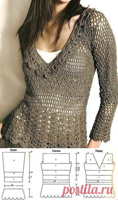 Ажурная кофточка, связанная крючком. Описание + схемы/Пуловеры. Жакеты. Джемперы. Кофточки. Блузки. Свитера/Вязание/Статьи / Шитье, вязание, рукоделие, бисероплетение