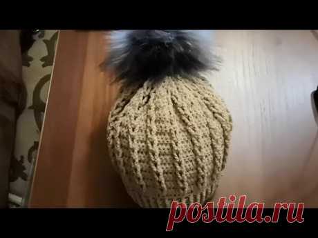 Шапка косичками, крючком.