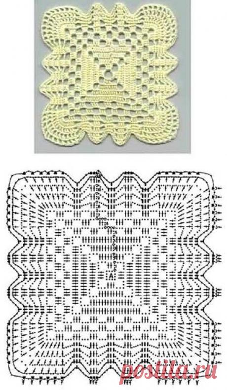 Ажурный квадратный мотив крючком. Схема. / Knitting Forum.Ru