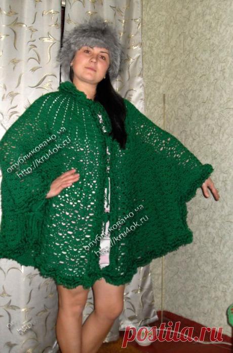 Зеленое пончо, связанное крючком - вязание крючком на kru4ok.ru