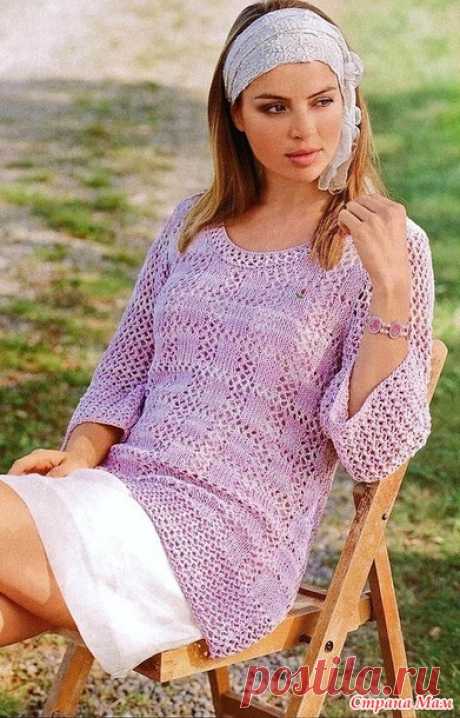 Ажурный пуловер с узором из клеток и сетчатыми рукавами. Спицы. - ВЯЗАНАЯ МОДА+ ДЛЯ НЕМОДЕЛЬНЫХ ДАМ - Страна Мам