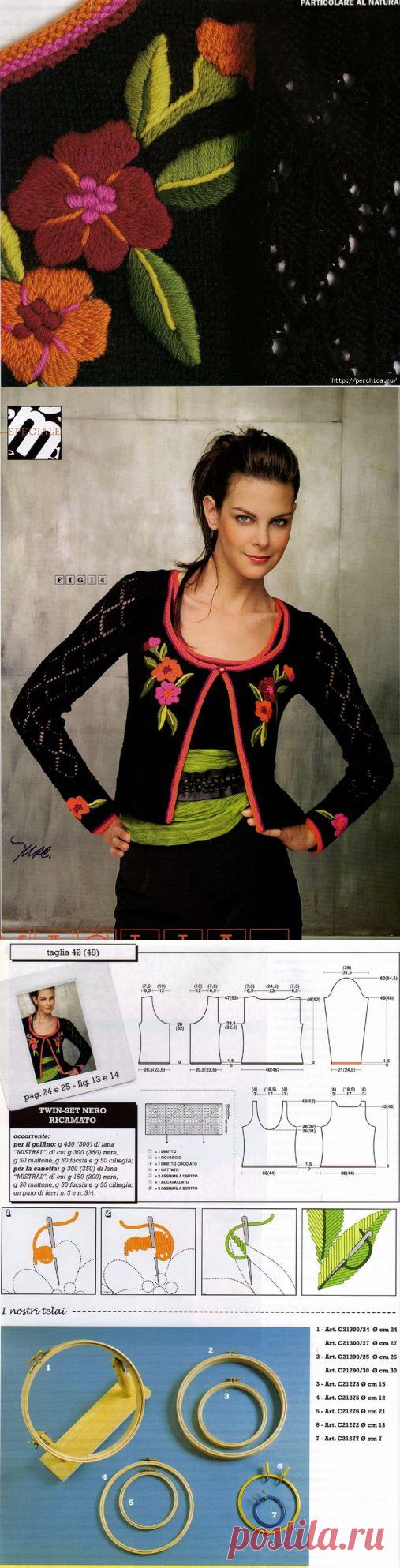 Вышивка гладью по трикотажу - мастер-класс жакета