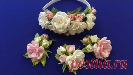 Easy ribbon flowers.DIY/Flores fáciles de la cinta/Несложные цветочки из лент, 2.5 см