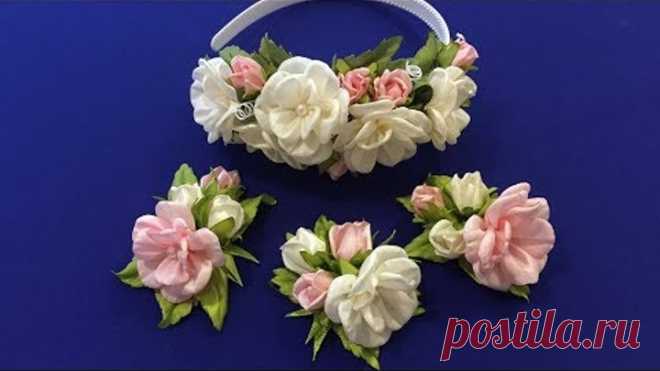 Easy ribbon flowers.DIY/Flores fáciles de la cinta/Несложные цветочки из лент, 2.5 см