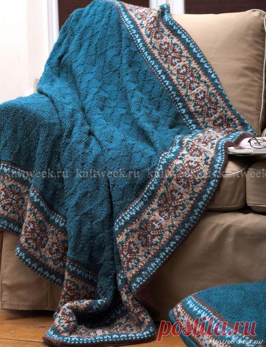 Покрывало и подушка спицами с жаккардом