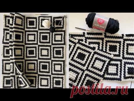 Crochet Griddle Stitch Inverse Squares Throw