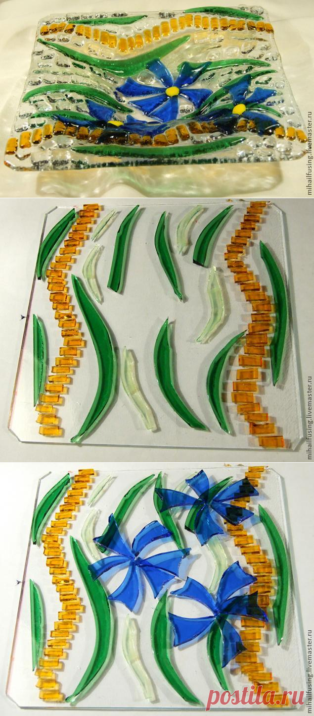 Фьюзинг для начинающих: Мастер-класс по изготовлению конфетницы " Синие цветы"