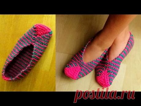 Cómo Tejer Pantuflas Orientales-Easy Slippers Knitting-2 Agujas (314) - YouTube