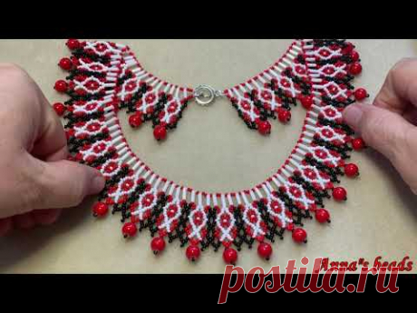 Колье из бисера и бусин "Монисто"/Как плести из бисера украшения/Мастеркласс/Tutorial beadwork (154)
