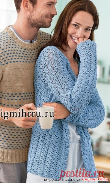ГОЛУБОЙ КАРДИГАН ИЗ РАКУШЕК И ФАНТАЗИЙНЫХ УЗОРОВ. ВЯЗАНИЕ КРЮЧКОМ - Энциклопедия вязания крючком и спицами - Страна Мам