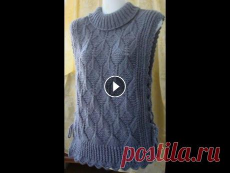 Вяжем крючком и спицами - пончо-жилет. Часть 1 Размер 36-38. Вам понадобится 400-450 гр. пряжи с толщиной нити примерно 150 м. на 100 гр. Спицы №3 или №4. Для обвязки крючок №4 Рапорт узора 12 пете...