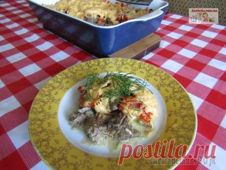 Куриная печень с помидорами и сыром