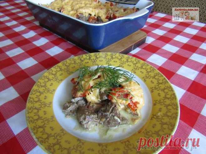 Куриная печень с помидорами и сыром