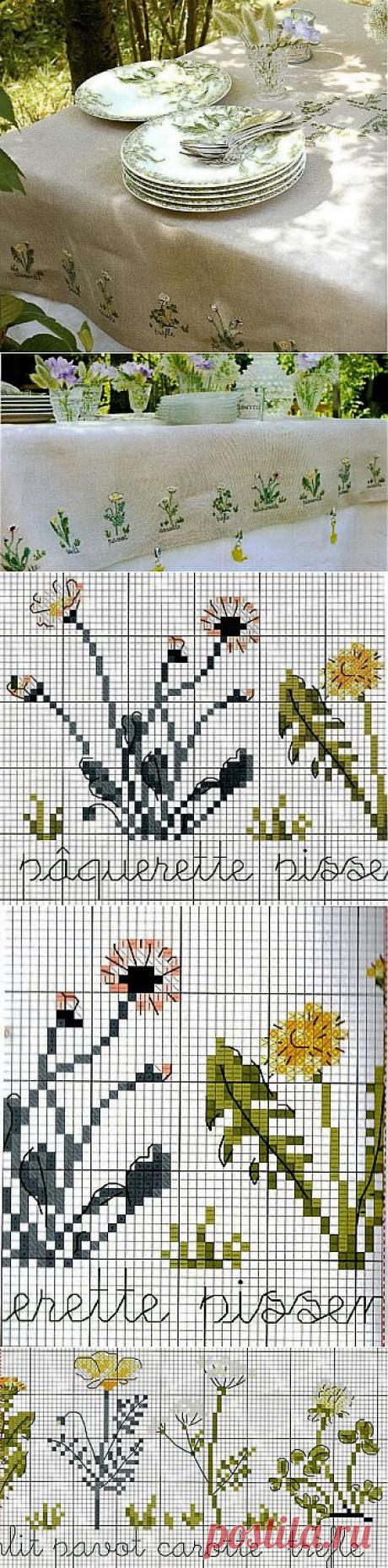 Милые сердцу штучки: рукоделие, декор и многое другое: Вышивка крестом: Льняная скатерть в стиле Прованс
