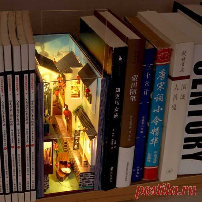 Набор «сделай сам» для сборки книжной полки, миниатюрный кукольный домик с мебелью, Roombox, подставки для книг, строительные игрушки, подарки для девочек, домашний декор | Игрушки и хобби | АлиЭкспресс