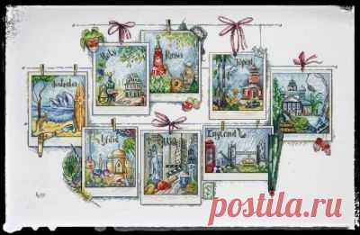 схема для вышивки крестом Семплер с марками