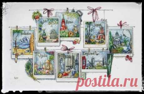 схема для вышивки крестом Семплер с марками