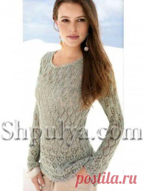 Ажурный серый пуловер, вязаный спицами — Шпуля - сайт о вязании