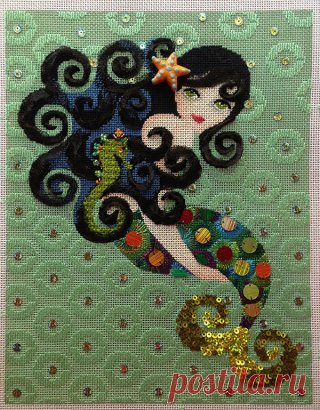 It's not your Grandmother's Needlepoint: Aquamarine, the Disco Mermaid