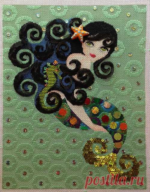 It's not your Grandmother's Needlepoint: Aquamarine, the Disco Mermaid