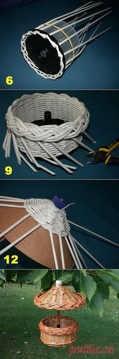 Плетение кормушки для птиц из газет и журналов