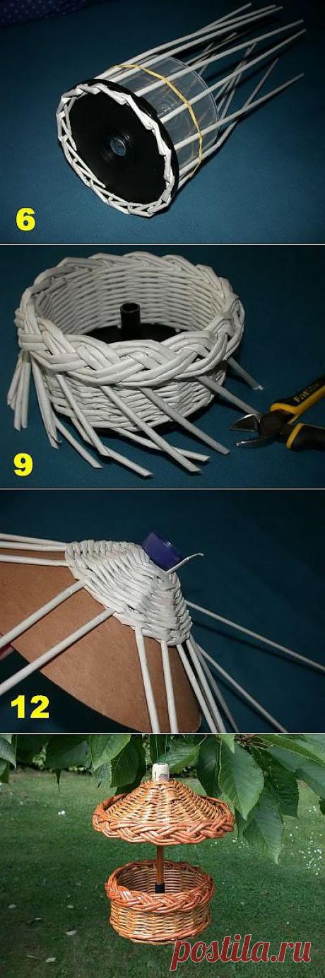 Плетение кормушки для птиц из газет и журналов